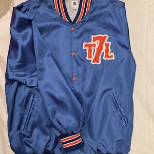 Mets 7 LINE army Blue Satin Jacket with Red Accents